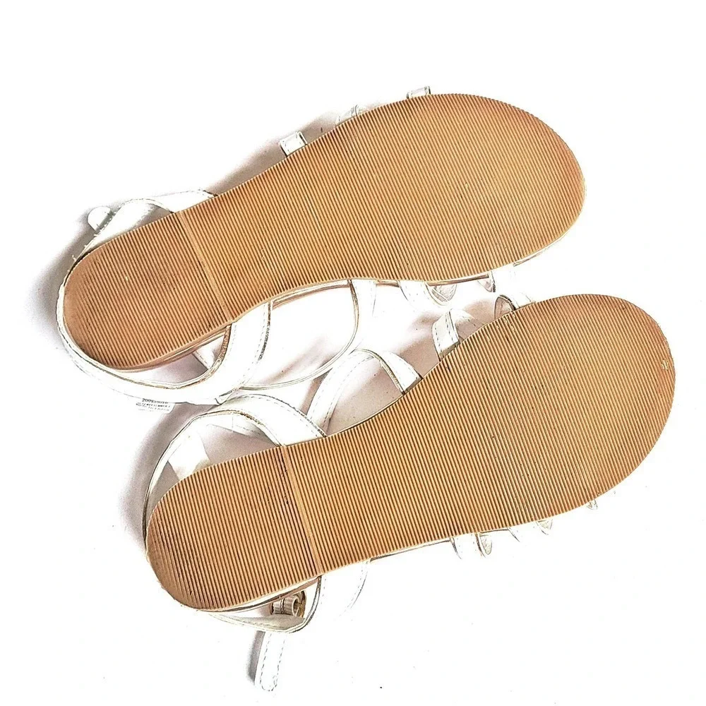 Janie & Jack 1 Gold Sandals Dress Flats White Strappy Leather